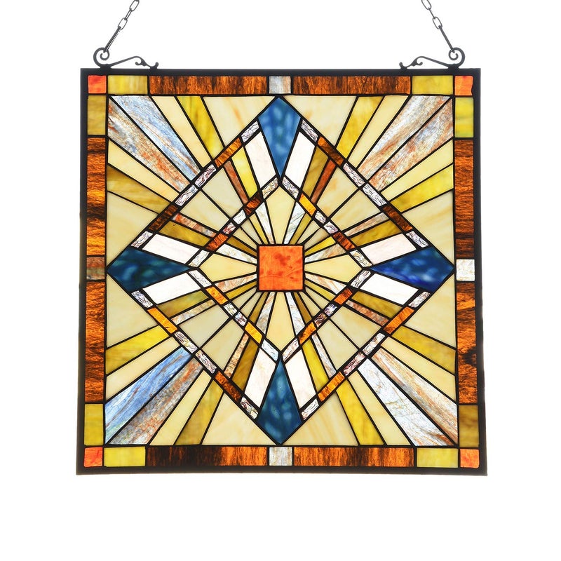 Capulina Mission Style Stained Glass Window Hangings Panels 20" W x 20" H Excellent Handicrafts Suncatcher Parents Gifts for Home Decor - Image 1